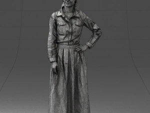 000189 Woman in Retro Long Blue Dress 1009 3D Model