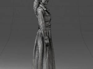 000189 Woman in Retro Long Blue Dress 1009 3D Model