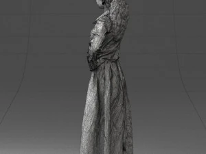 000189 Woman in Retro Long Blue Dress 1009 3D Model