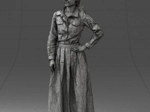 000189 Woman in Retro Long Blue Dress 1009 3D Model