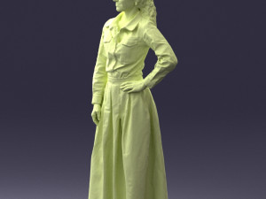 000189 Woman in Retro Long Blue Dress 1009 3dp Modelo de Impressão 3D