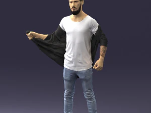 000199 재킷을 벗고 있는 수염난 남자 1024 3D 모델
