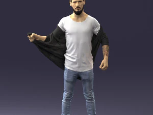 000199 재킷을 벗고 있는 수염난 남자 1024 3D 모델
