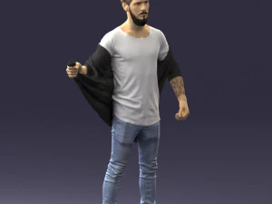 000199 재킷을 벗고 있는 수염난 남자 1024 3D 모델