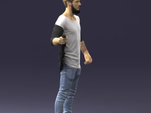 000199 재킷을 벗고 있는 수염난 남자 1024 3D 모델