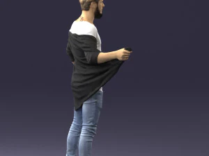 000199 재킷을 벗고 있는 수염난 남자 1024 3D 모델