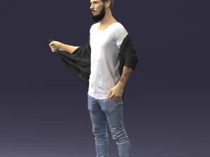000199 재킷을 벗고 있는 수염난 남자 1024 3D 모델