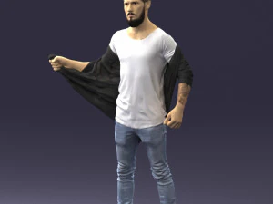 000199 Bearded Man Taking Off Jacket 1024 3dp 3D Print Model