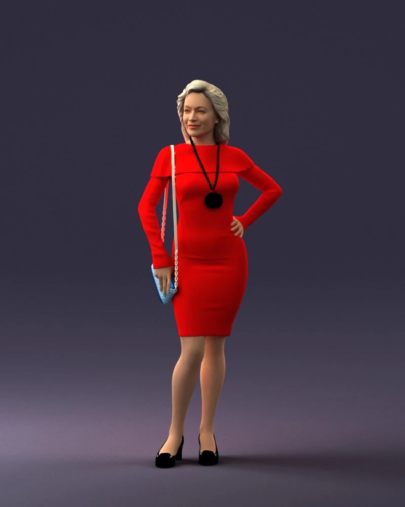 000201 Elegant Woman in Red Dress 1101 3D Model .c4d .max .obj .3ds .fbx .stl .blend 