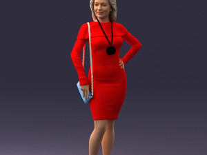 000201 Elegant Woman in Red Dress 1101 3D Модель