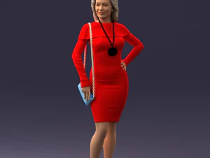 000201 Elegant Woman in Red Dress 1101 3D Model