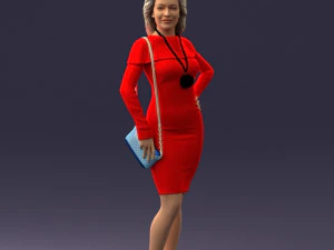 000201 Elegant Woman in Red Dress 1101 3D Model