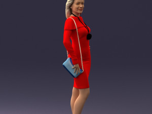 000201 Elegant Woman in Red Dress 1101 3D Модель