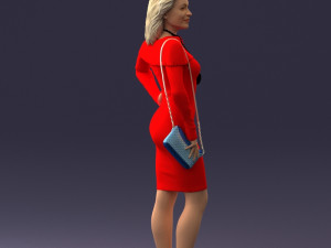 000201 Elegant Woman in Red Dress 1101 3D Модель