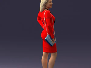 000201 Elegant Woman in Red Dress 1101 3D Model