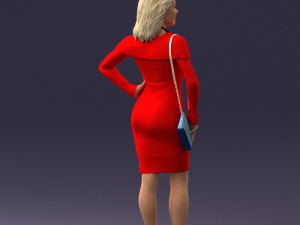000201 Elegant Woman in Red Dress 1101 3D Модель