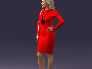 000201 Elegant Woman in Red Dress 1101 3D Модель