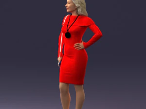 000201 Elegant Woman in Red Dress 1101 3D Model