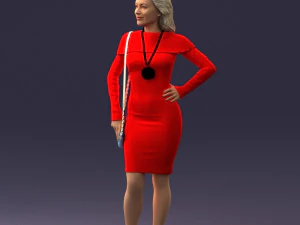 000201 Elegant Woman in Red Dress 1101 3D Model