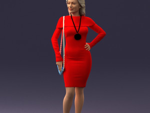 000201 Elegant Woman in Red Dress 1101 3D Модель