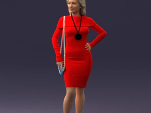 000201 Elegant Woman in Red Dress 1101 3D Model