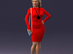000201 Elegant Woman in Red Dress 1101 3D Model