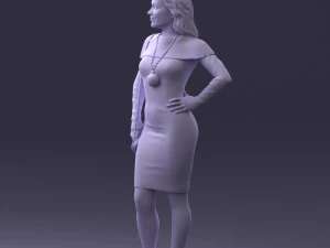 000201 Elegant Woman in Red Dress 1101 3D Model