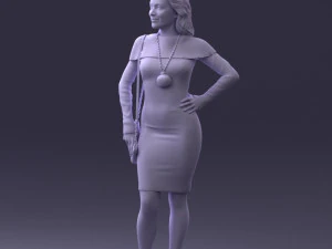 000201 Elegant Woman in Red Dress 1101 3D Model