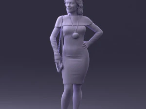 000201 Elegant Woman in Red Dress 1101 3D Model