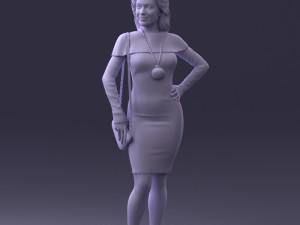 000201 Elegant Woman in Red Dress 1101 3D Модель