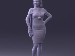 000201 Elegant Woman in Red Dress 1101 3D Model