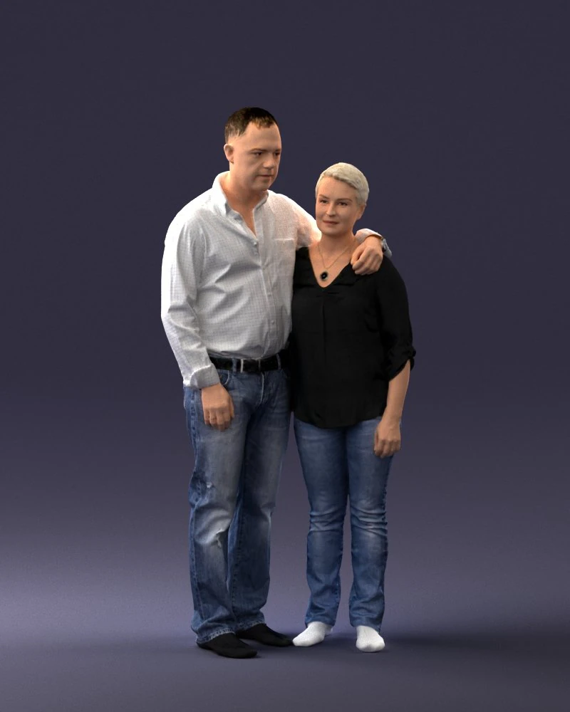 000231 Couple Standing Together Embracing Pose 1205 3D Model .c4d .max .obj .3ds .fbx .stl .blend 