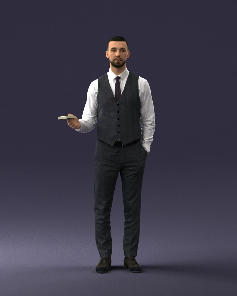 000235 Businessman in Vest Suit Holding Money 1224 3D Model .c4d .max .obj .3ds .fbx .stl .blend 