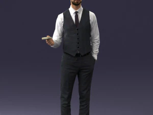 000235 Businessman in Vest Suit Holding Money 1224 3D Model
