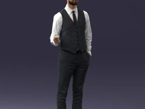 000235 Businessman in Vest Suit Holding Money 1224 3D Model