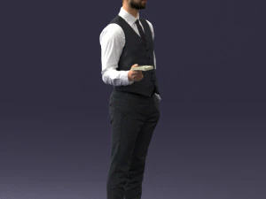 000235 Businessman in Vest Suit Holding Money 1224 3D Model