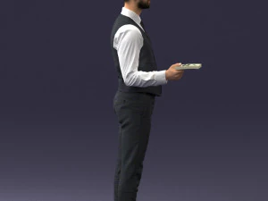000235 Businessman in Vest Suit Holding Money 1224 3D Model