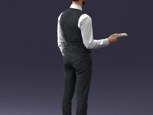 000235 Businessman in Vest Suit Holding Money 1224 3D Model