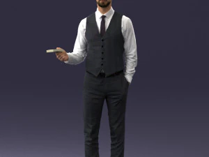 000235 Businessman in Vest Suit Holding Money 1224 3D Model