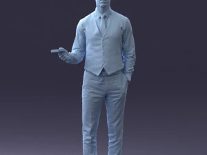 000235 Businessman in Vest Suit Holding Money 1224 3D Model