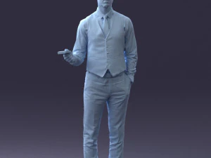 000235 Businessman in Vest Suit Holding Money 1224 3D Model