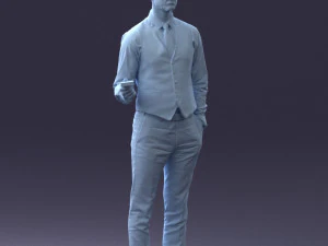 000235 Businessman in Vest Suit Holding Money 1224 3D Model