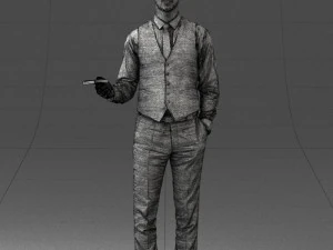 000235 Businessman in Vest Suit Holding Money 1224 3D Model