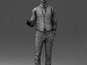 000235 Businessman in Vest Suit Holding Money 1224 3D Model