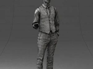 000235 Businessman in Vest Suit Holding Money 1224 3D Model
