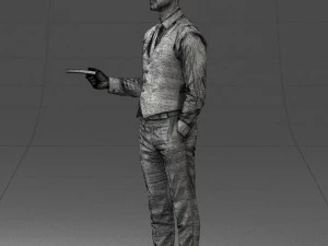 000235 Businessman in Vest Suit Holding Money 1224 3D Model