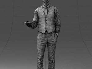 000235 Businessman in Vest Suit Holding Money 1224 3D Model