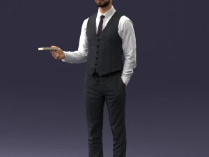 000235 Businessman in Vest Suit Holding Money 1224 3dp 3D Print Model