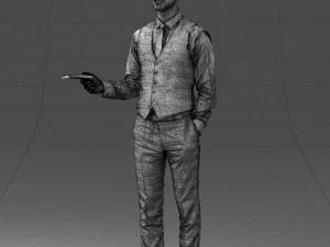 000235 Businessman in Vest Suit Holding Money 1224 3dp 3D Print Model