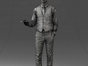 000235 Businessman in Vest Suit Holding Money 1224 3dp 3D Print Model